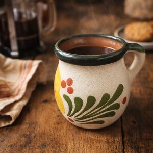 Hand Painted Folk Art Stoneware Mug Rustic Floral Southwest Style